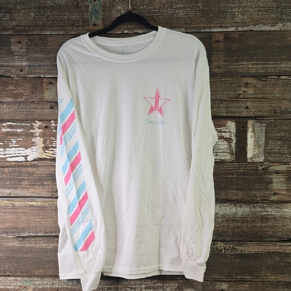 Jeffree Star White Long Sleeve T Shirt with Pink and Blue Accents, NWT Mult Size - Picture 1 of 4